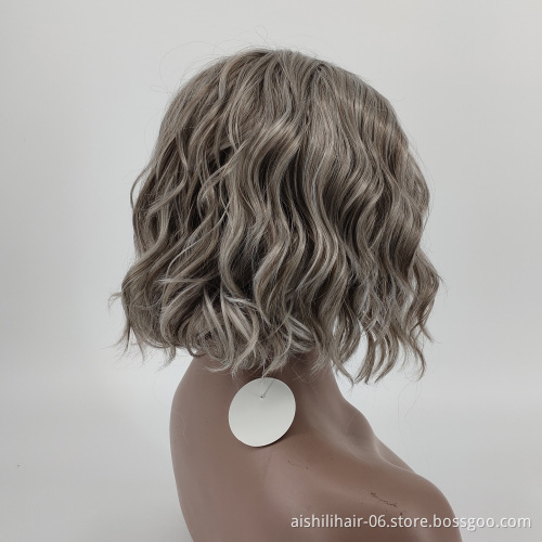 Wholesale Synthetic Wigs Short Ombre Wave Wig With Blonde Brown Root for Women